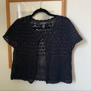 vintage black crocheted short sleeve cardigan